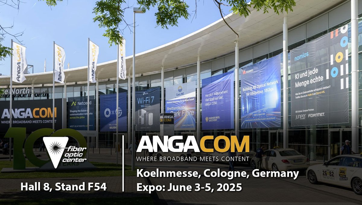 We're exhibiting at the #ANGACOM Expo on June 3-5 in Cologne, Germany! Add our Booth F54 in Hall 8 to your itinerary and come visit Fiber Optic Center at the show.

See PRESS RELEASE: bit.ly/3YpUzi0