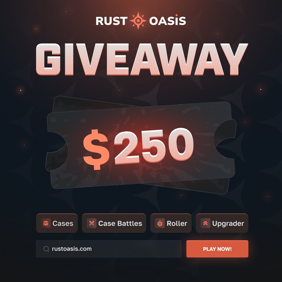 🔥CRYPTO GIVEAWAY

🎁$250

✅Follow <a href="/rustoasiscom/">RustOasis</a> 
✅Retweet + Like
✅Tag 2 Friends

⌛Giveaway ends in 7 days

To celebrate the soon opening of rustoasis, we'll be giving out 250$!🥳
#CryptoGiveaway