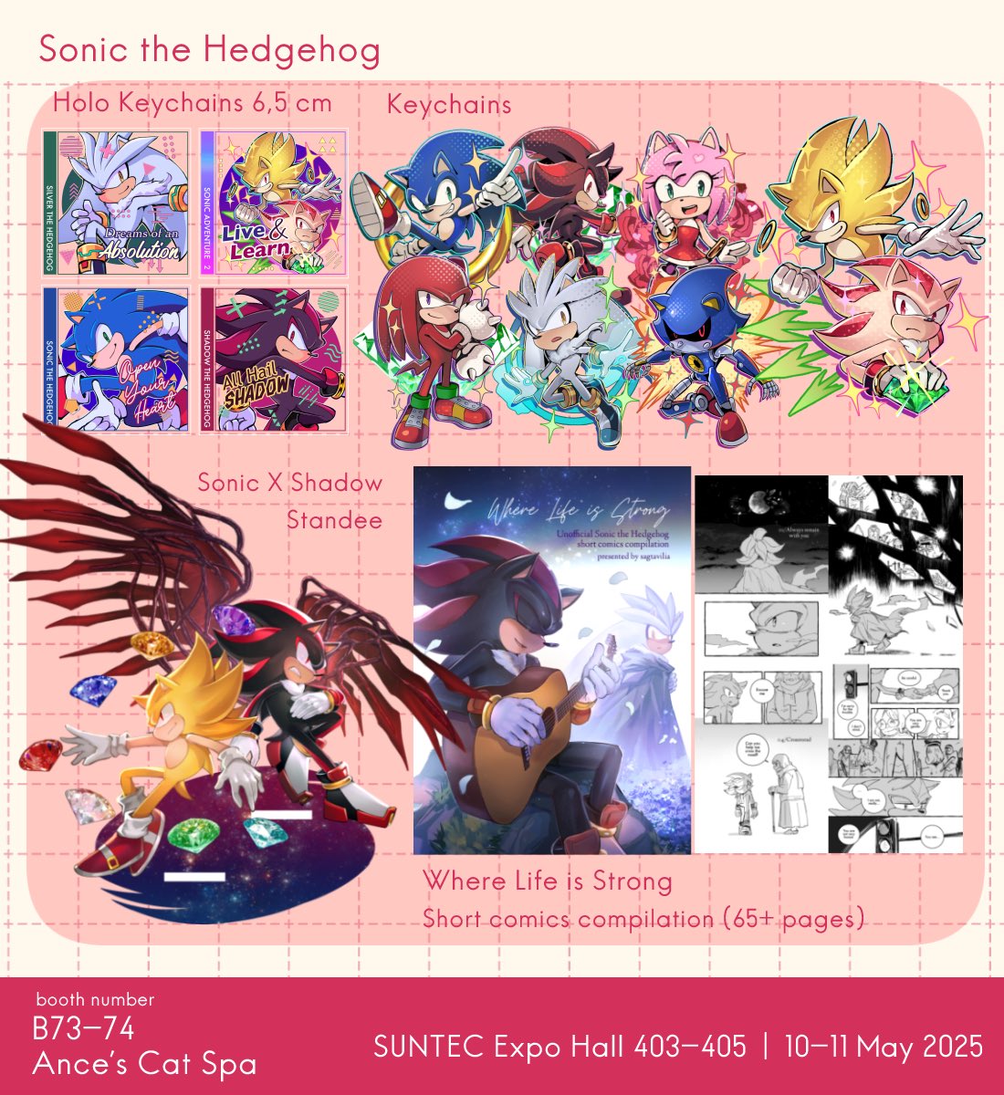 junjoupurelove's tweet photo. My new stuff for Doujima 2025 (As well Comifuro later!!) A lot of Sonic stuff, and also my original comic finally sold in SG!! 
Please check them out if you are visiting!!
📍May 10-11, Suntec Hall 403-405 Booth @AnceCatSpa B73-74

#doujima2025 #doujimasg #doujima2025catalogue https://t.co/Q79zr9cNOK