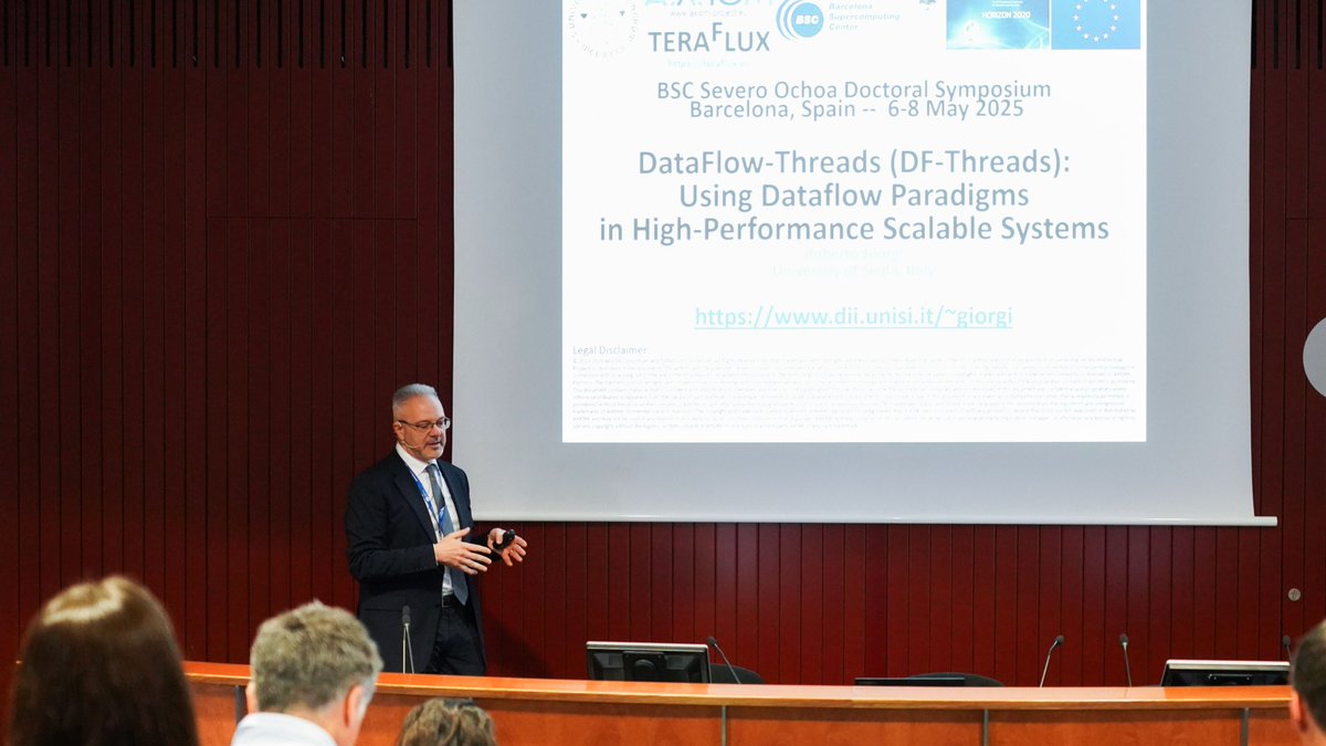 BSC_CNS's tweet photo. 🚀The 12th International BSC Doctoral Symposium #DocSym25 is ongoing!

🔹Welcome by @martorellBSC and @RiberaSancho 

🔹Keynote by Roberto Giorgi, @unisiena, on DataFlow-Threads (DF-Threads): Using Dataflow Paradigms in High-Performance Scalable Systems

➡ https://t.co/WhgOLBiXzf