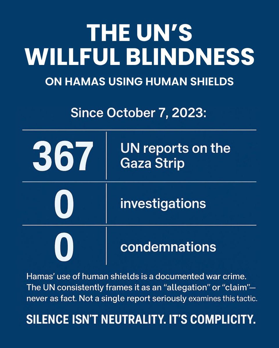 Israel ישראל (@israel) on Twitter photo 367 UN reports on Gaza. Not one condemns Hamas’ use of human shields.
Hamas' war crimes ignored. A pattern exposed.
A new report from <a href="/HJS_Org/">Henry Jackson Society</a> lays it bare: the UN isn’t just silent - it’s complicit.
Read the full report: henryjacksonsociety.org/wp-content/upl… 367 UN reports on Gaza. Not one condemns Hamas’ use of human shields.
Hamas' war crimes ignored. A pattern exposed.
A new report from <a href="/HJS_Org/">Henry Jackson Society</a> lays it bare: the UN isn’t just silent - it’s complicit.
Read the full report: henryjacksonsociety.org/wp-content/upl…