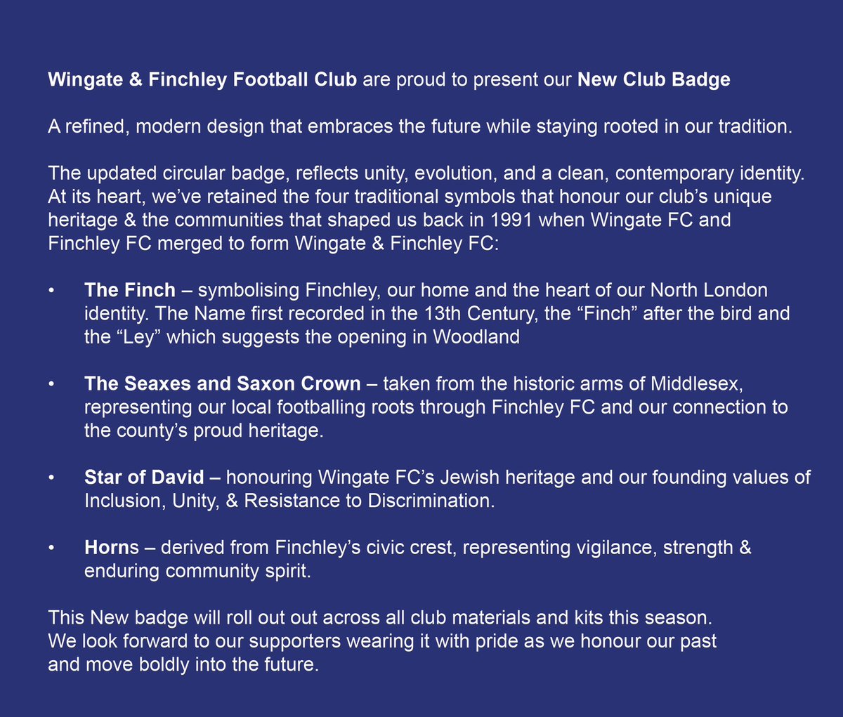 Wingate & Finchley FC (@winfinchleyfc) on Twitter photo NEWS ANNOUNCEMENT 📢
Wingate & Finchley Football Club is proud to reveal our new badge — a refined, modern design that embraces the future while staying rooted in our tradition.
#WINGATE #WFFC <a href="/IsthmianLeague/">The Pitching In Isthmian League</a> NEWS ANNOUNCEMENT 📢
Wingate & Finchley Football Club is proud to reveal our new badge — a refined, modern design that embraces the future while staying rooted in our tradition.
#WINGATE #WFFC <a href="/IsthmianLeague/">The Pitching In Isthmian League</a>
