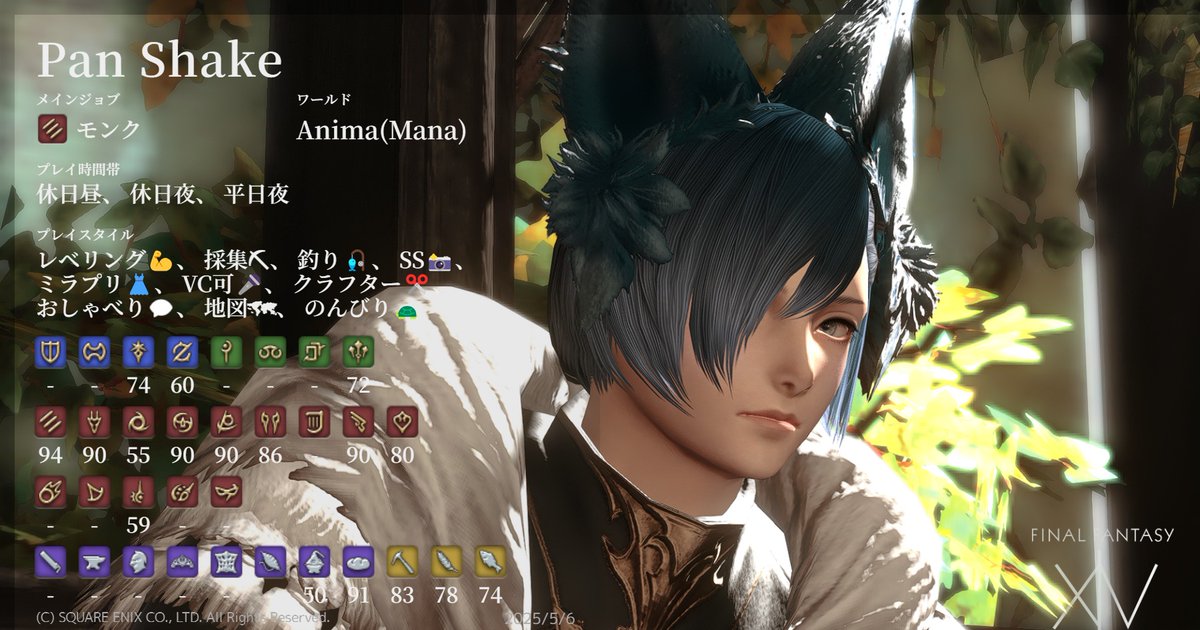 黄金入ったら更新しようと思ってたのにだいぶ経っちゃった！
#FF14  #FF14キャラクターカード  #ヴィエラオス