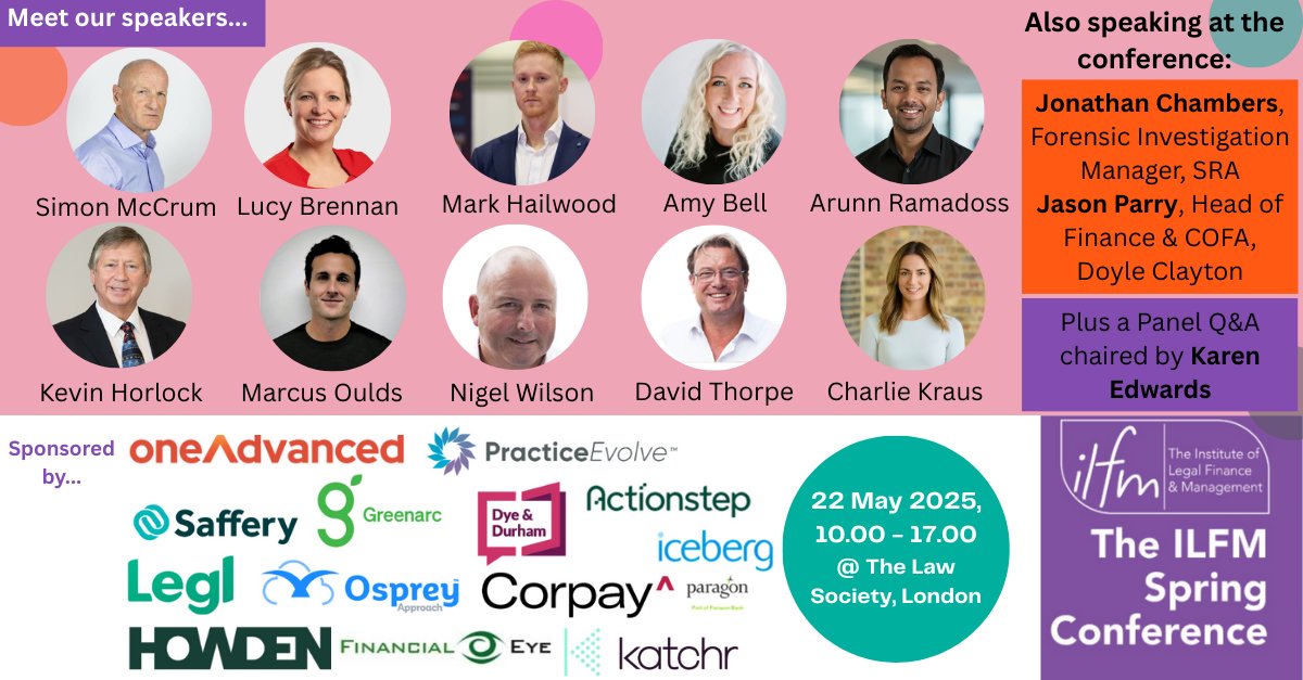 Just over two weeks to go until our Spring Conference 2025: Navigating the Future of Legal Finance &amp; Management: Innovation, Compliance, and Excellence

Have you booked your ticket yet? 

Thursday 22 May
10am - 5pm
The Law Society, London

ilfm.org.uk/site/training-…