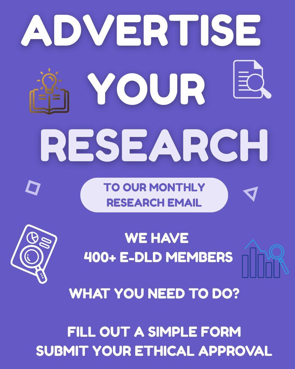 Need help recruiting for your DLD study?
We can share your research with our E-DLD community of 400+members through our Monthly Research Email
Here’s how:
Fill out a quick form
Provide your ethical approval
We’ll spread the word
Start now: engage-dld.com/contact-8
#DevLangDis