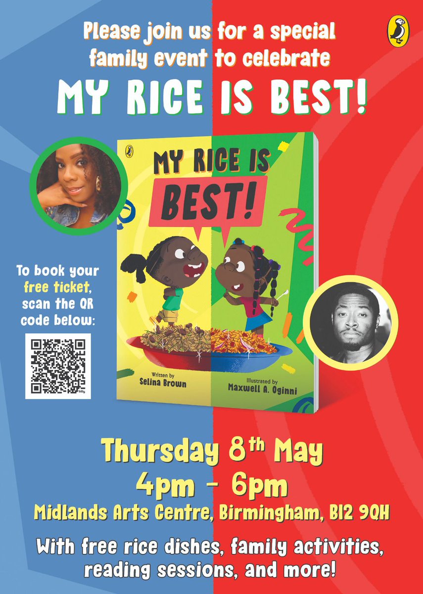 Selina Brown (@theselinabrown) on Twitter photo I’m sooo excited! 🥳 Join me to celebrate the launch of My Rice Is Best! 🍚🎉
📍 London – Wednesday (Adults only – RSVP: dnorthway@penguinrandomhouse.co.uk)
📍 Birmingham – Thursday at MAC (Free & family-friendly!)
Storytime, music, rice & more
Pre-order penguin.co.uk/books/455784/m… I’m sooo excited! 🥳 Join me to celebrate the launch of My Rice Is Best! 🍚🎉
📍 London – Wednesday (Adults only – RSVP: dnorthway@penguinrandomhouse.co.uk)
📍 Birmingham – Thursday at MAC (Free & family-friendly!)
Storytime, music, rice & more
Pre-order penguin.co.uk/books/455784/m…