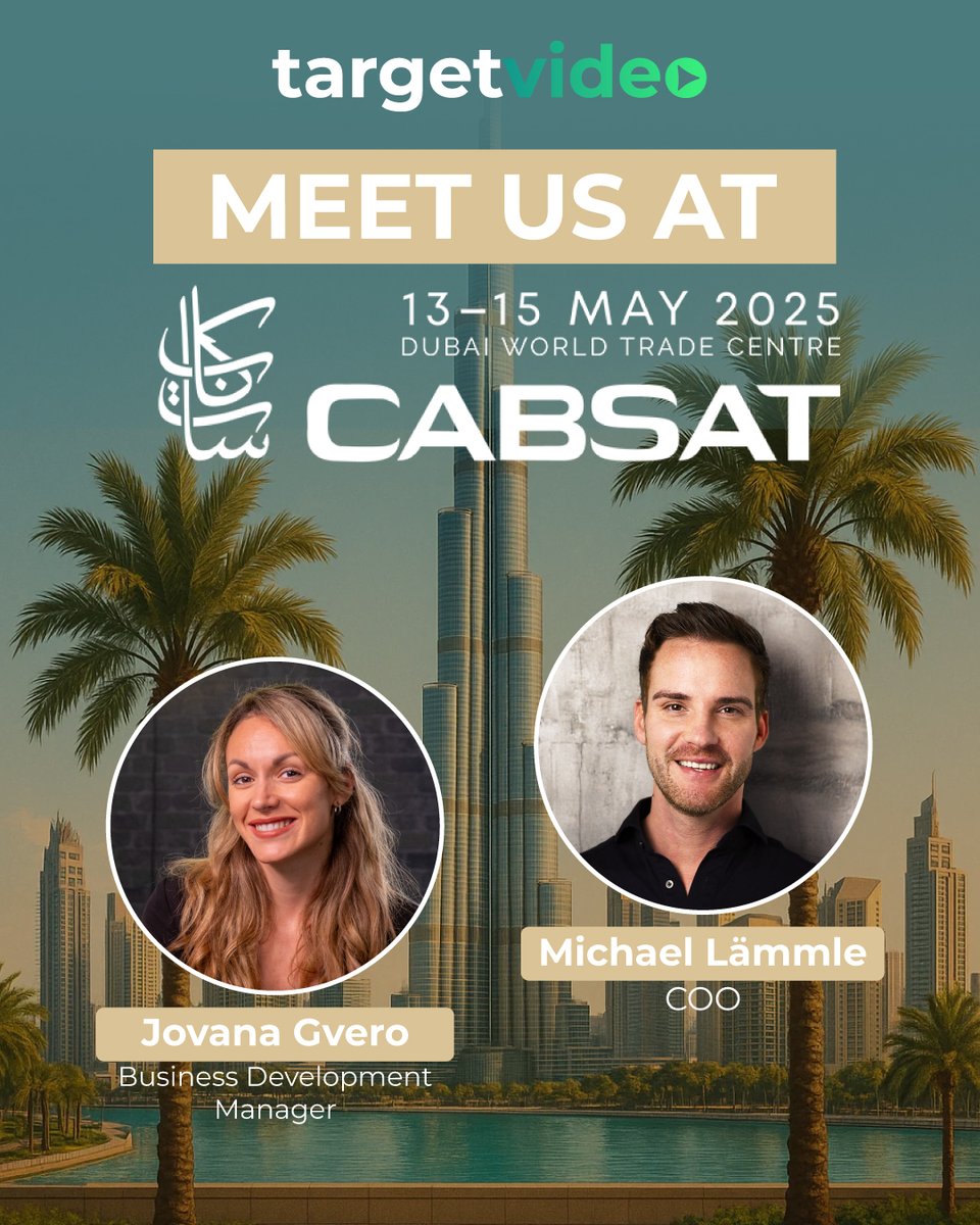 #CABSAT2025 is just one week away! ⏳We’re excited to visit #Dubai, connect with industry leaders, and talk about the latest trends in the #media landscape. 

Are you heading there too? Reach out to #TargetVideo to schedule a meeting! 📅