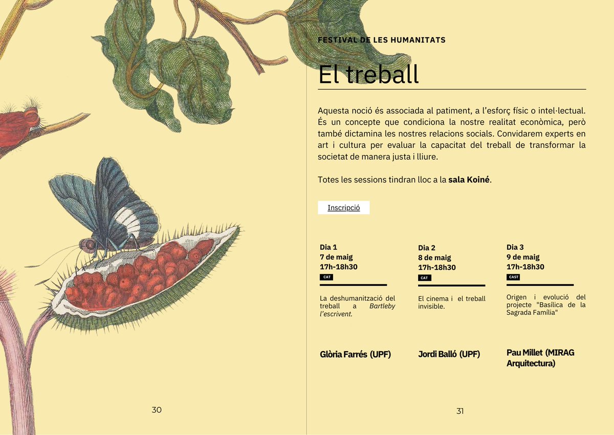Ens trobarem a la <a href="/bsm_upf/">UPF-BSM</a> per abordar el concepte de treball des de la literatura, el cinema o l'arquitectura. 

📌 Dimecres 7, dijous 8 i divendres 9, de 17h a 18h30.
       Entrada amb inscripció prèvia : 
       👉 lnkd.in/dM3J2sQW