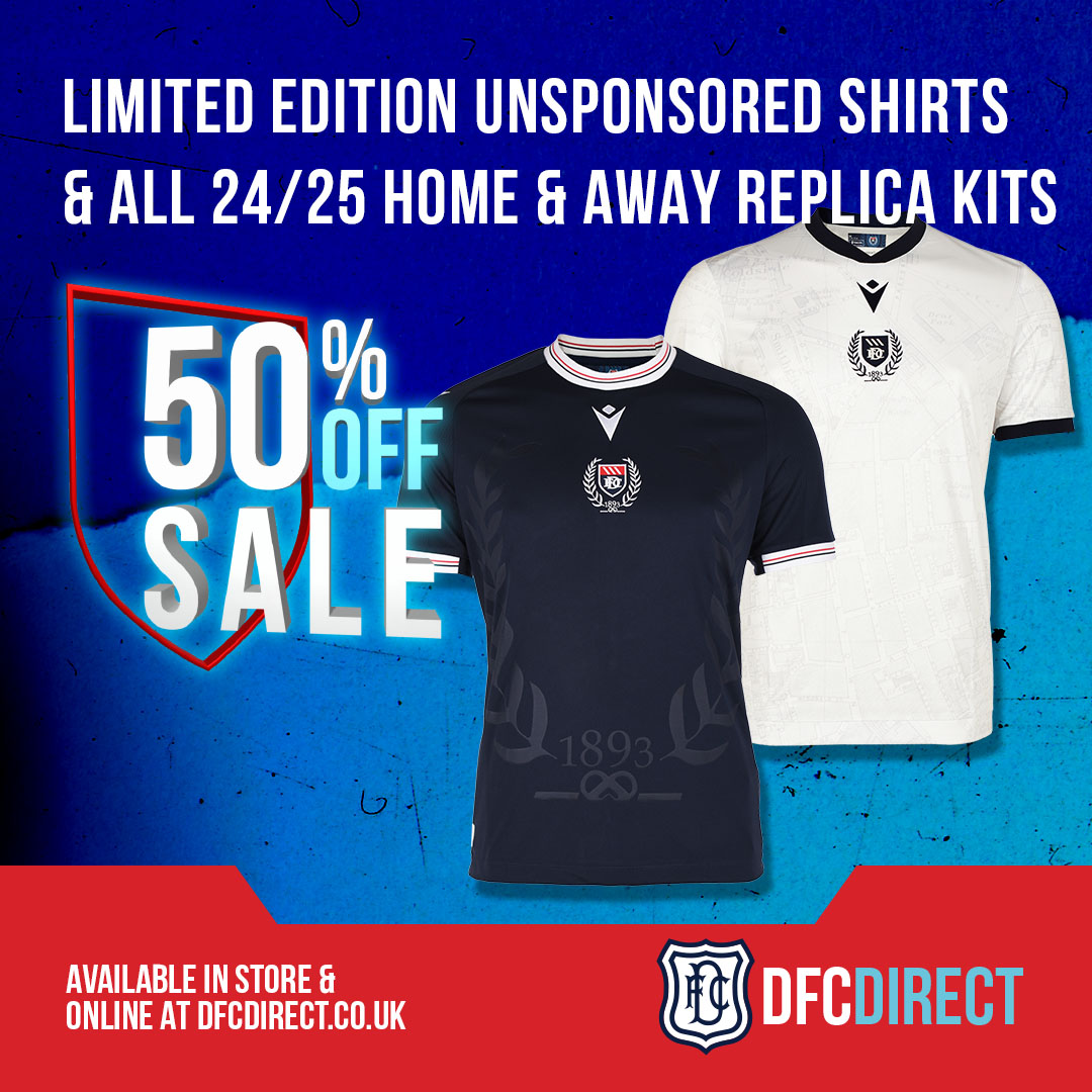 Limited Edition Unsponsored 24/25 Home &amp; Away Kits are now 50% OFF!

🛍  Available in-store and online at dfcdirect.co.uk/collections/cl…

📦 Don’t miss out – when they’re gone, they’re gone!

#DundeeFC #DFCDirect #TheDee