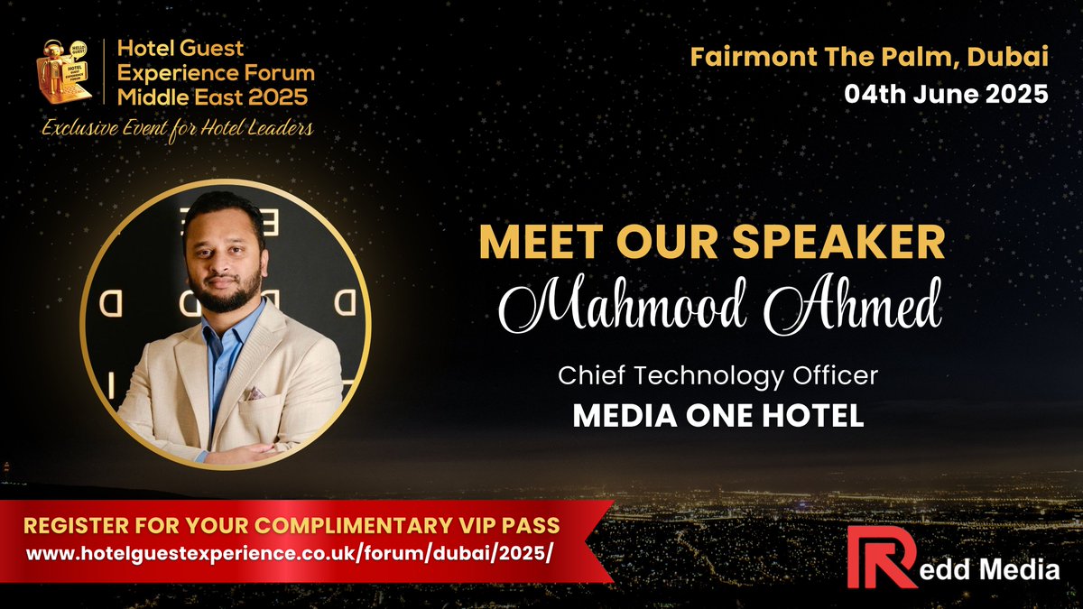 Hotel Guest Experience Forum, Magazine, News (@hotelguestforum) on Twitter photo ๐ค Speaker Spotlight
Welcoming Mahmood Ahmed, CTO at <a href="/MediaOneHotel/">Media One Hotel</a>
, to #HGEF at Fairmont The Palm, Dubai!
๐ง A CHTP-certified leader transforming hotel IT through secure systems, AI, and automation.
๐
4 June 2025
๐๏ธ VIP Pass: lnkd.in/gmWp5aDK
#HotelTech ๐ค Speaker Spotlight
Welcoming Mahmood Ahmed, CTO at <a href="/MediaOneHotel/">Media One Hotel</a>
, to #HGEF at Fairmont The Palm, Dubai!
๐ง A CHTP-certified leader transforming hotel IT through secure systems, AI, and automation.
๐
4 June 2025
๐๏ธ VIP Pass: lnkd.in/gmWp5aDK
#HotelTech
