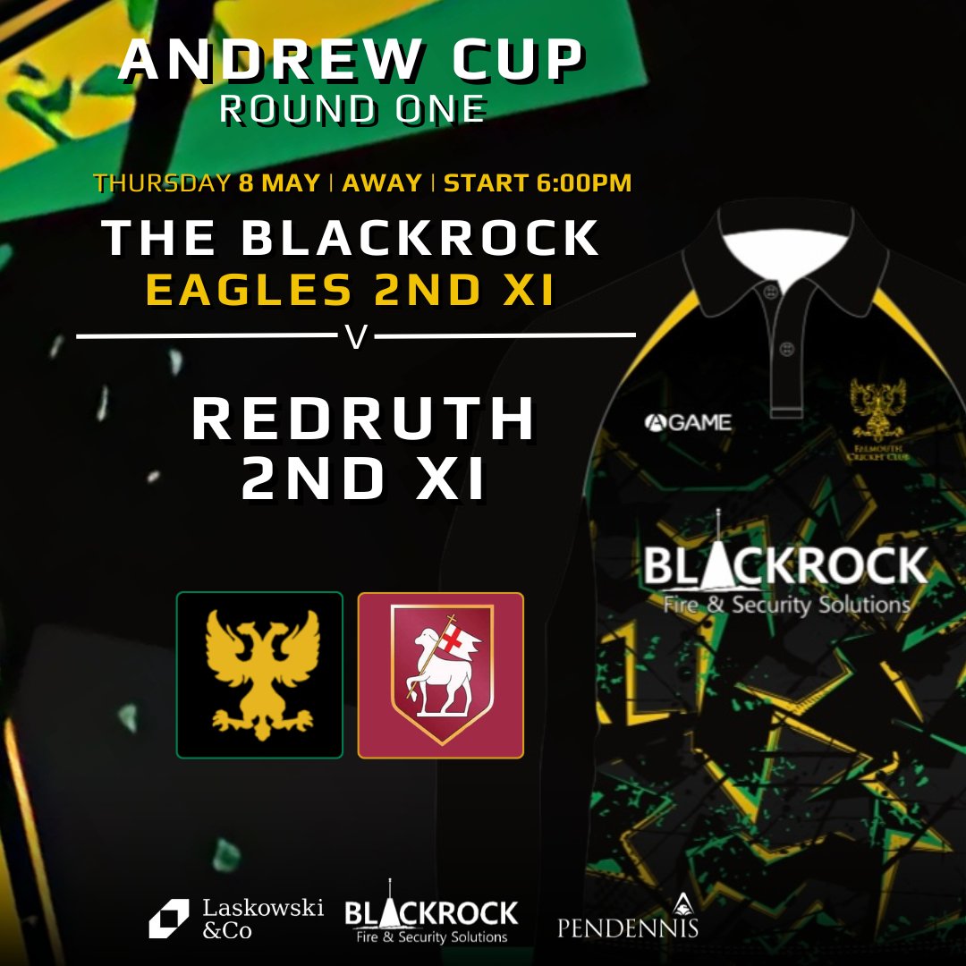 𝐕𝐈𝐍𝐆𝐎𝐄 𝐋𝐀𝐖 𝐀𝐍𝐃𝐑𝐄𝐖 𝐂𝐔𝐏 - 𝐑𝐎𝐔𝐍𝐃 𝐎𝐍𝐄 🏆

Our Blackrock Eagles 2nd XI start their Andrew Cup campaign at Cornwall Electrical Parc as they face Redruth Cricket Club 2nd XI on Thursday Night for 6:00pm!

Sponsored By:
🤝 Blackrock Fire &amp; Security Solutions