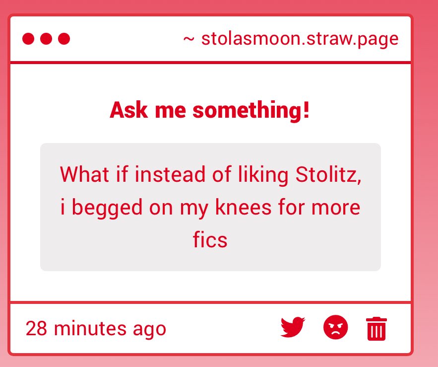 i have a couple things in the works right now, hopefully getting something out this week!!

stolasmoon.straw.page