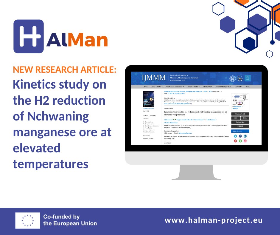 Big step for green metallurgy! The HAlMan process uses hydrogen instead of carbon to produce ferromanganese — cutting CO₂ by up to 1.5 t per ton. Tests with Nchwaning ore (700–900 °C) show faster, more efficient reactions. Publication: ijmmm.ustb.edu.cn/en/article/doi…