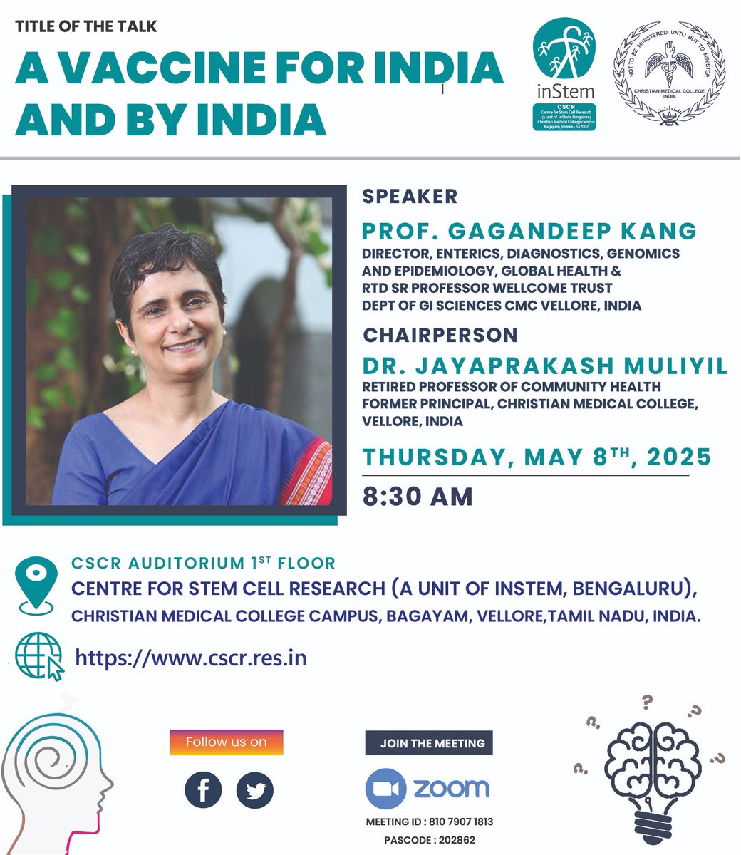 Prof Gagandeep Kang, frontline microbiologist &amp; virologist, to deliver talk at CMC Vellore, her alma mater. <a href="/GKangInd/">G Kang</a>, who was senior faculty of GI Sciences &amp; Director of the Wellcome Trust Research Laboratory here, played a pivotal role in the development of two indigenous