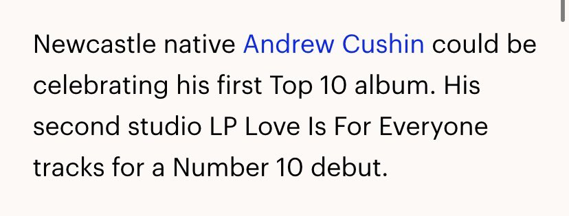 Top 40 was always the aim… top 10 will have me in tears 🤯🤯🤯

Please keep on pushing the album, keep streaming, keep sharing and keep on enjoying it x

Get your copy here - andrewcushin.tmstor.es

This is mind blowing!!!!!…. 🤯🤯🤯🤯🤯