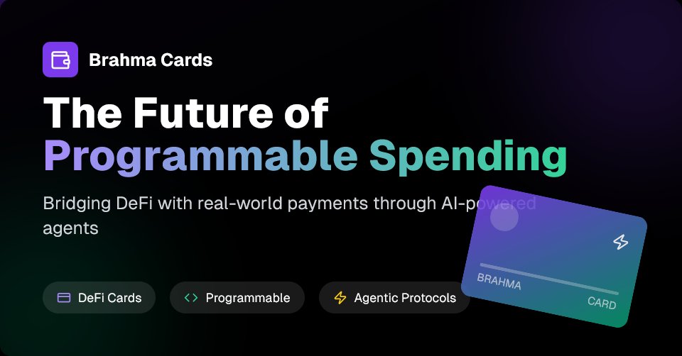 Brahma Cards - The Future of Programmable Spending 

What Are Brahma Cards? 
<a href="/BrahmaFi/">Brahma</a>  Cards just dropped, and they’re a big deal for anyone into DeFi, AI, or just wanting crypto to actually work in the real world. These aren’t your average Visa cards. They’re programmable cards
