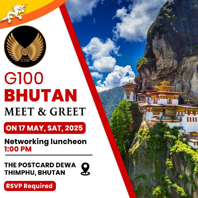 G100 (@g100wefleaders) on Twitter photo G100 Meet & Greet Networking Luncheon In Bhutan
We are delighted to announce a G100 Meet & Greet Networking luncheon on
📷 Saturday, 17 May
📷 1:00 PM
📷 The Postcard Dewa, Thimphu, Bhutan
📷 To confirm your participation, kindly contact us.
G100.in
#G100 G100 Meet & Greet Networking Luncheon In Bhutan
We are delighted to announce a G100 Meet & Greet Networking luncheon on
📷 Saturday, 17 May
📷 1:00 PM
📷 The Postcard Dewa, Thimphu, Bhutan
📷 To confirm your participation, kindly contact us.
G100.in
#G100