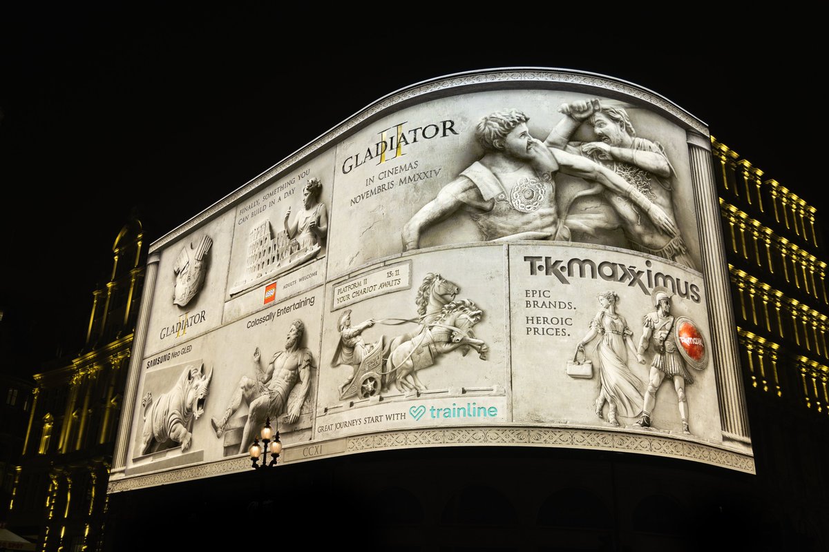 DOOH.com (@wearedooh) on Twitter photo 🛡️ Gladiator II @ Piccadilly Lights nominated in Media Innovation & OOH
With <a href="/WavemakerUK/">Wavemaker UK</a>, <a href="/OceanOutdoorUK/">Ocean Outdoor UK</a>, <a href="/CheilUK/">Cheil UK</a>, <a href="/mindshare_uk/">Mindshare UK</a>, <a href="/Starcom_UK/">Starcom UK 🌟</a>, <a href="/GroupMWorldwide/">GroupM</a> OOH, Samsung, Trainline, TK Maxx & the LEGO® Group! 🛡️ Gladiator II @ Piccadilly Lights nominated in Media Innovation & OOH
With <a href="/WavemakerUK/">Wavemaker UK</a>, <a href="/OceanOutdoorUK/">Ocean Outdoor UK</a>, <a href="/CheilUK/">Cheil UK</a>, <a href="/mindshare_uk/">Mindshare UK</a>, <a href="/Starcom_UK/">Starcom UK 🌟</a>, <a href="/GroupMWorldwide/">GroupM</a> OOH, Samsung, Trainline, TK Maxx & the LEGO® Group!