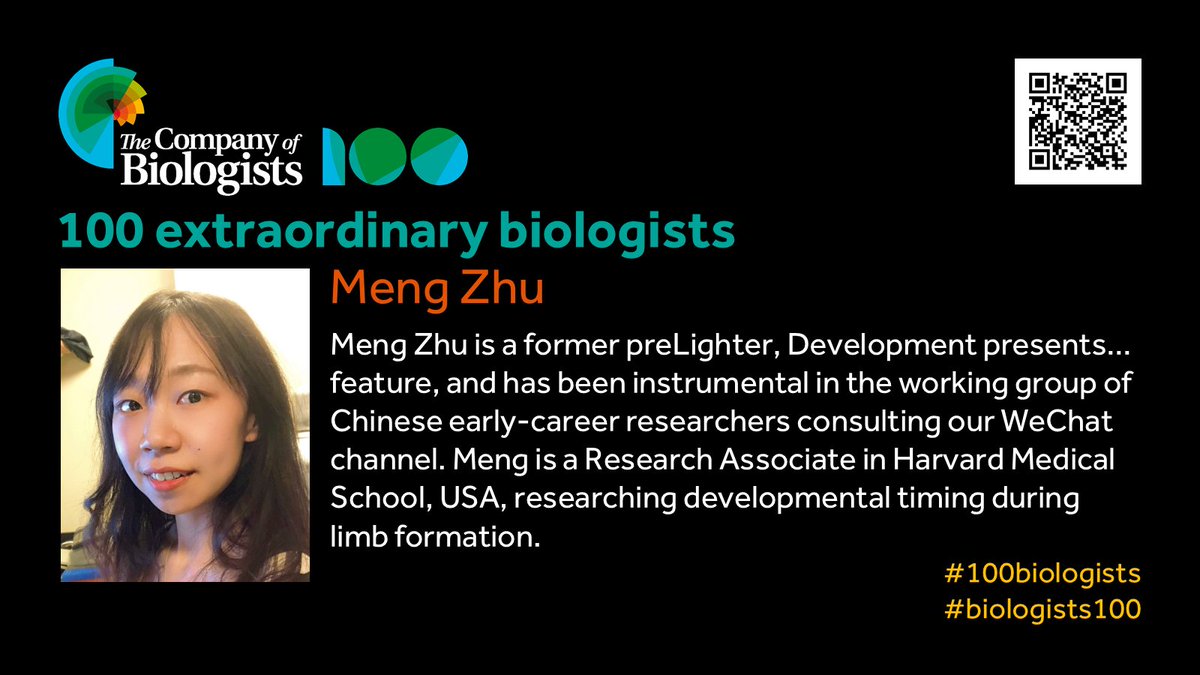 Our first extraordinary biologist this week is Meng Zhu, former preLighter and Development presents… feature, who has been instrumental in the working group of Chinese early-career researchers consulting our WeChat channel. #100biologists