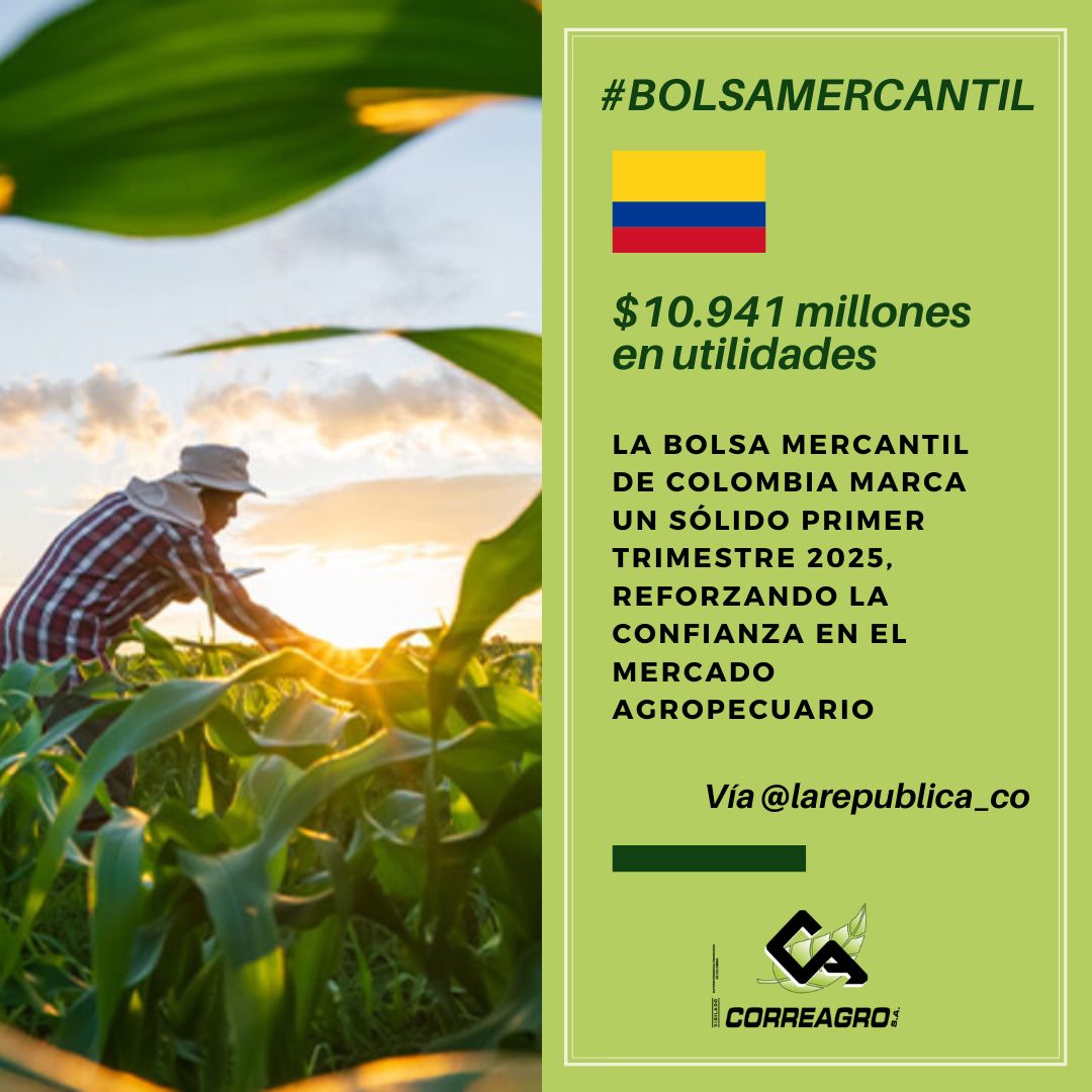 Correagro S.A. (@correagro) on Twitter photo #BolsaMercantil 🌿📈
La <a href="/BolsaMercantil/">Bolsa Mercantil de Colombia</a> logró $10.941 millones en utilidades en el primer trimestre 2025, reafirmando la confianza en el agro colombiano. 🚀
👉 Lee el artículo: bit.ly/4iT4UKt vía <a href="/larepublica_co/">Diario La República</a>
#AgroColombia #SectorAgropecuario #Colombia #BolsaMercantil 🌿📈
La <a href="/BolsaMercantil/">Bolsa Mercantil de Colombia</a> logró $10.941 millones en utilidades en el primer trimestre 2025, reafirmando la confianza en el agro colombiano. 🚀
👉 Lee el artículo: bit.ly/4iT4UKt vía <a href="/larepublica_co/">Diario La República</a>
#AgroColombia #SectorAgropecuario #Colombia