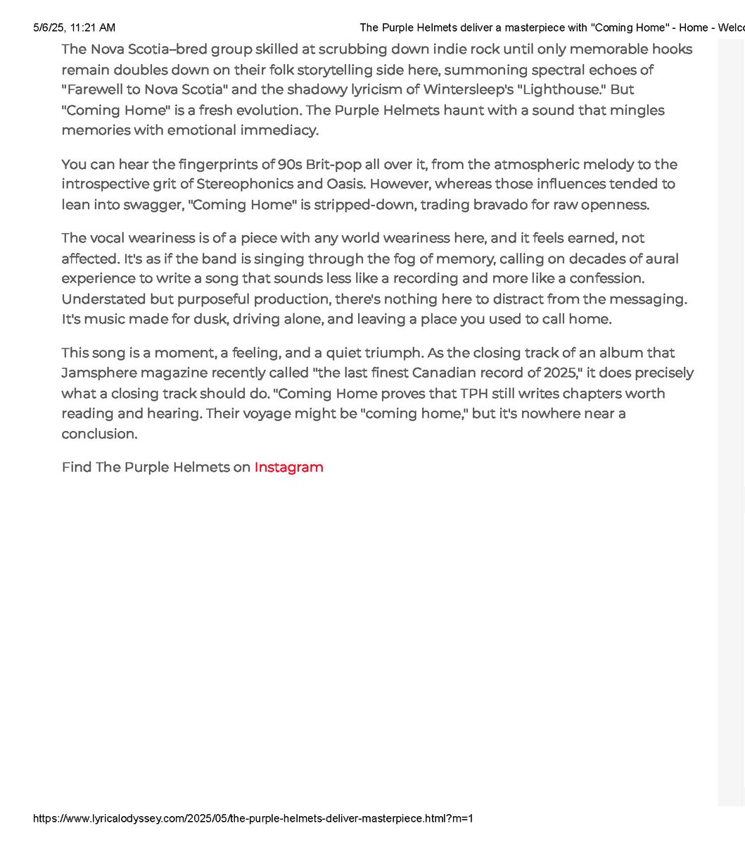 New Article from Lyrical Odyssey!
**The Purple Helmets Deliver a Masterpiece with "Coming Home"**
lyricalodyssey.com/.../the-purple…...