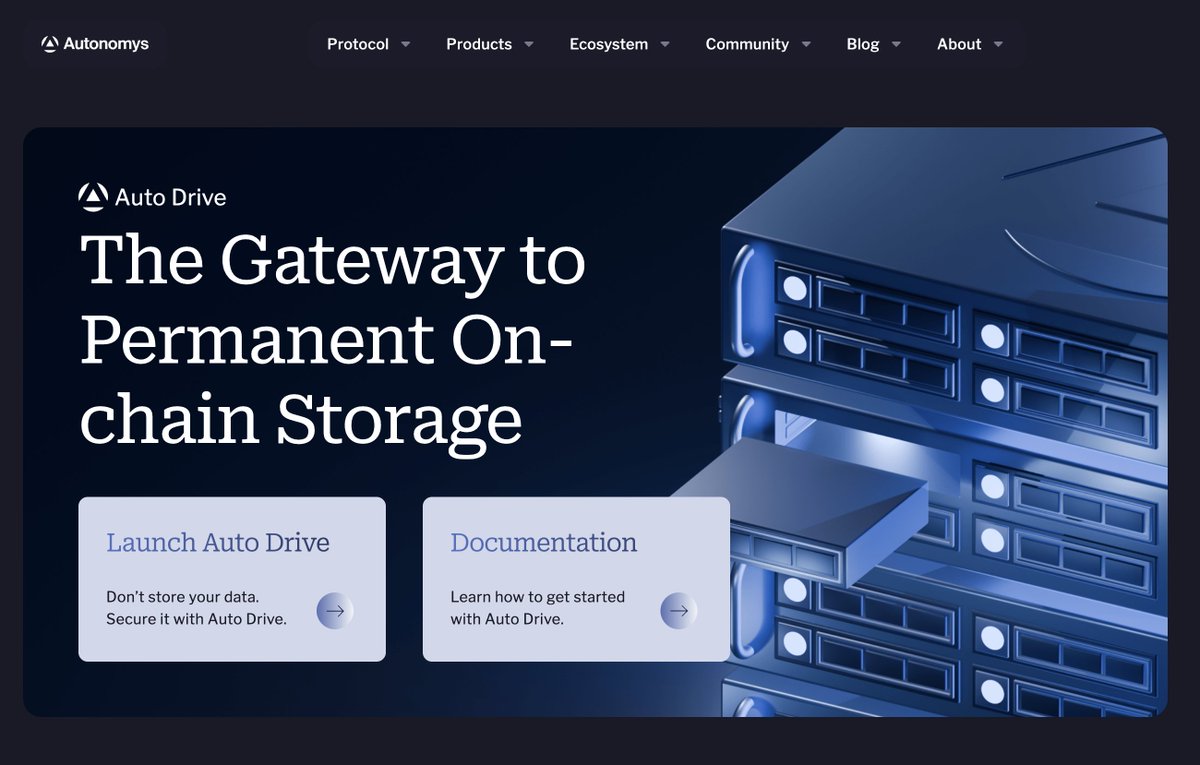🚨 Auto Drive: The Gateway to Permanent On-chain Storage

Explore Auto Drive—the decentralized content-addressed storage solution built on Autonomys—in our recently released website v1.4.

Don't store your data. Secure it with Auto Drive.

↓ Explore more