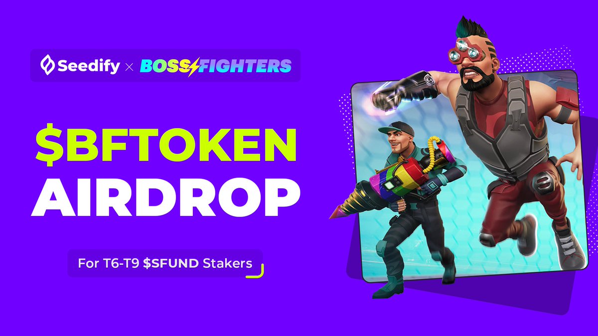 SeedifyFund's tweet photo. Airdrop Incoming 🪂💰

@BossFightersX's TGE is happening tomorrow and we have a surprise:
A special airdrop of $BFTOKEN to Tiers 6–9 $SFUND stakers!

Keep an eye on those wallets - your tokens are on the way! https://t.co/QKY0e2KIG5
