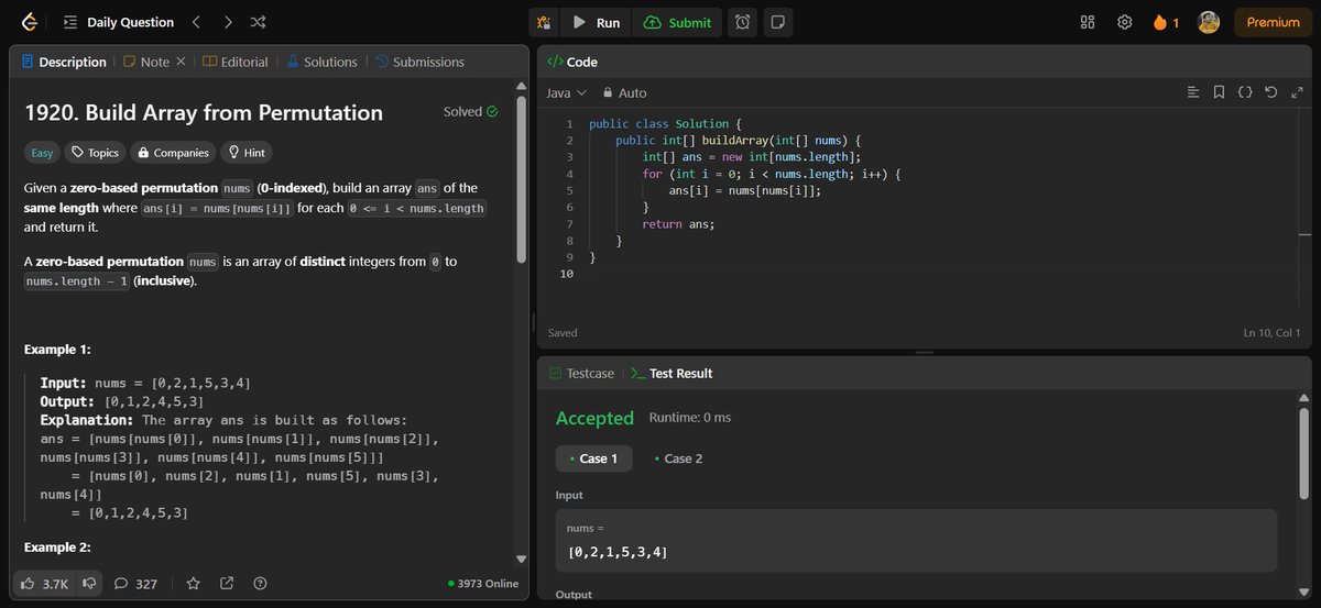 CipherArnav's tweet image. DAY-126 &quot; Build Array from Permutation &quot;
