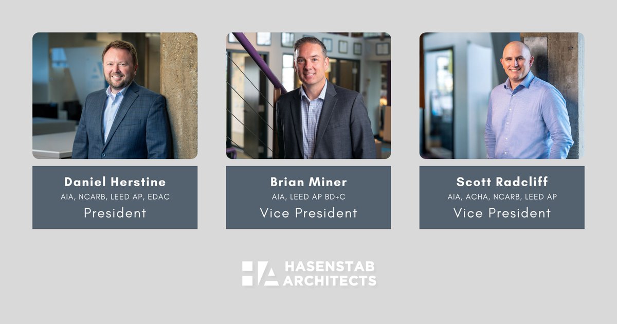 We're proud to announce the appointment of Daniel Herstine as President, alongside Brian Miner and Scott Radcliff as Vice Presidents, effective May 1.

Current President Dennis Check and VP Bob Medziuch will remain Principals and continue to serve on the Board of Directors.