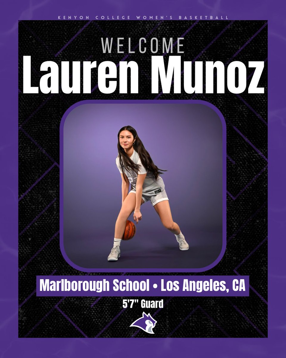 Excited to introduce one of the newest members of our Class of 2029 — 5’7” combo guard from Los Angeles, CA, Lauren Munoz 💜🦉 

Welcome to Kenyon, Lauren! 

#KCWB #GoOwls