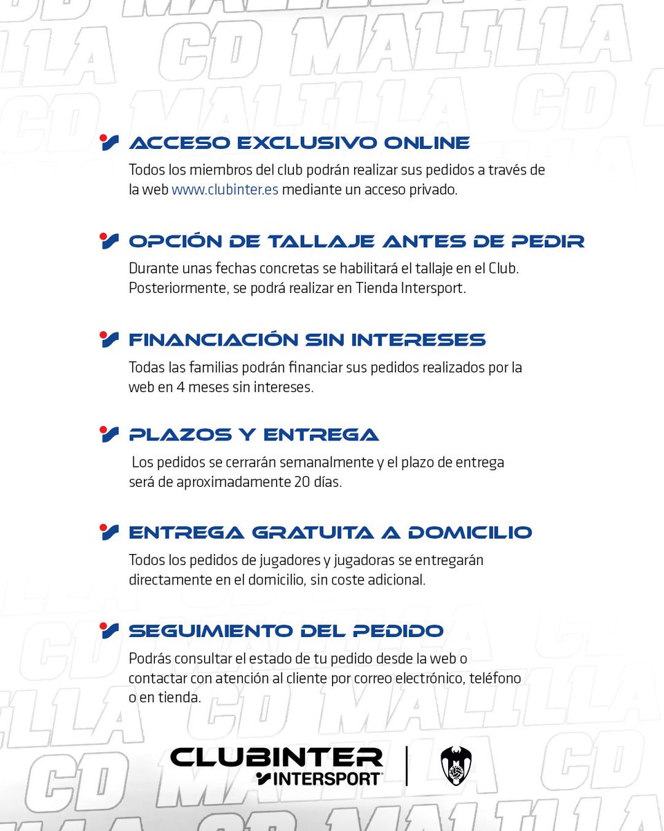 🚨 ¡Nuevo proveedor oficial de ropa!  

❤️ #CDMalilla 💚 <a href="/Intersport_es/">Intersport Spain</a>

👕 Tallaje en el club y tienda
📦 Envío gratuito a domicilio  
💳 Financiación sin intereses  
🌐 Acceso exclusivo online: clubinter.es  

💥 ¡Más ventajas para todas las familias!