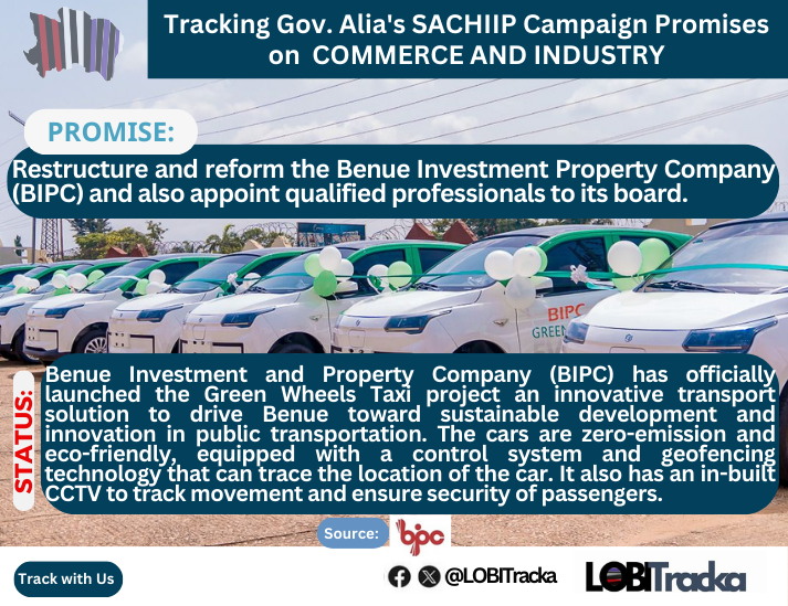 LobiTracka's tweet image. Benue takes a bold leap into sustainable transportation with BIPC’s Green Wheels Taxi—clean, smart, and built for African roads.

🔍 Tracked and reported by @LobiTracka Project
#GreenWheels 
#LOBITrackaProject