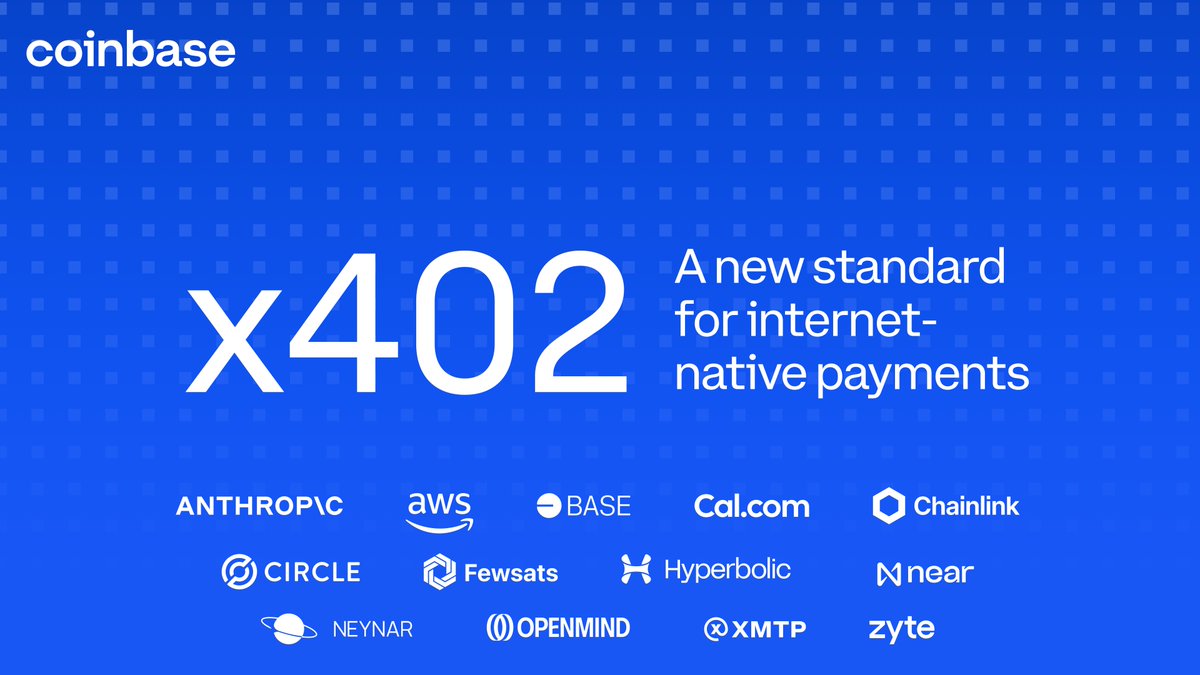 Today, @coinbasedev is announcing x402: an open standard/protocol to bring onchain payments to the web. Join us in killing the API key, and making the agentic and payable web a reality. All in one line of code.

Imagine a future where crypto is the default to pay for *anything*.