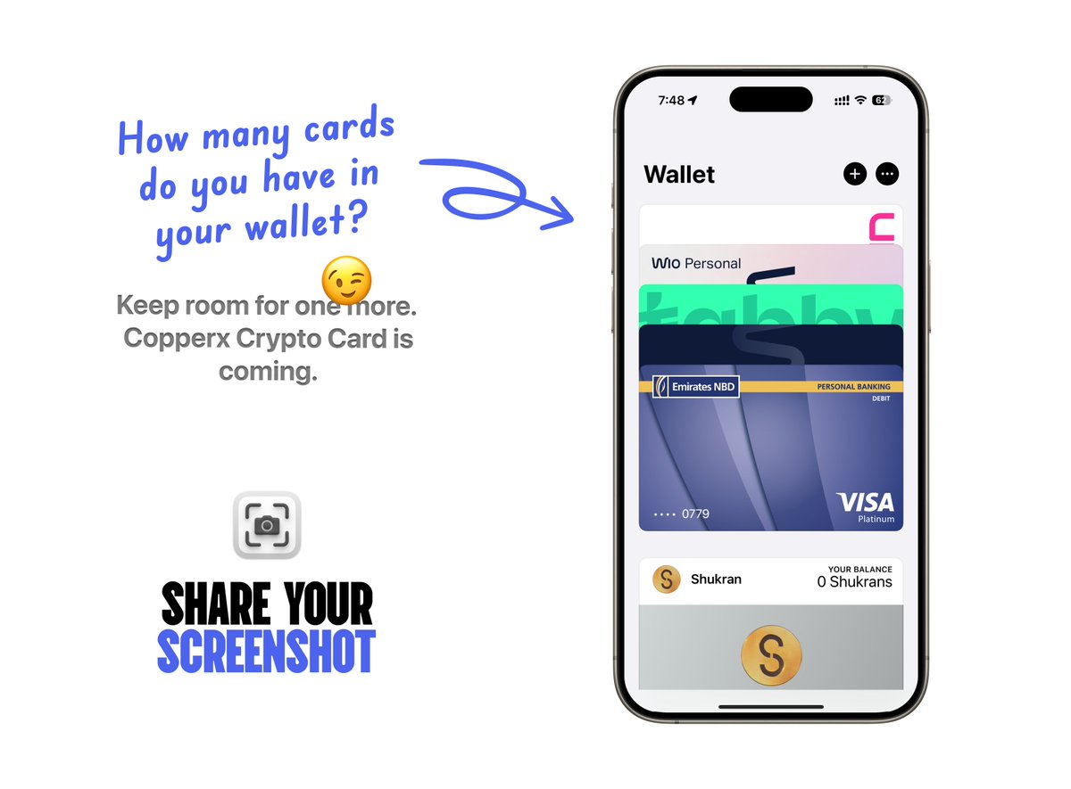 Let’s see the vibe of your wallet 👀

How many cards do you carry in Apple or Google Wallet?

📸 Drop a screenshot below — and get early access to the Copperx Crypto Card ✨