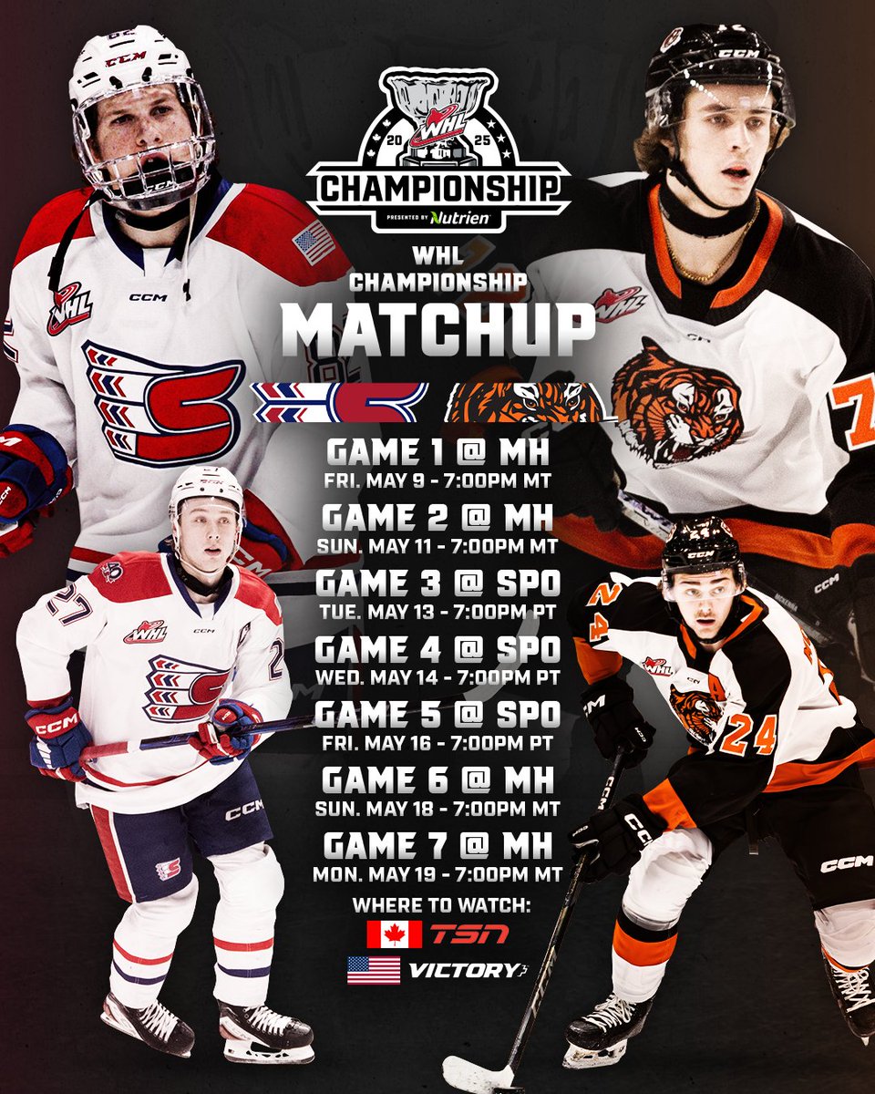 Western Hockey League (@thewhl) on Twitter photo ONE. LAST. DANCE.
A #WHLChampionship collision course between the <a href="/spokanechiefs/">x - Spokane Chiefs</a> and <a href="/tigershockey/">Medicine Hat Tigers</a> makes impact on <a href="/TSN_Sports/">TSN</a> and <a href="/victoryplustv/">Victory+</a> starting Friday, May 9.
📝 | tinyurl.com/yspj4b94
#WHLPlayoffs | #FeedingtheFuture ONE. LAST. DANCE.
A #WHLChampionship collision course between the <a href="/spokanechiefs/">x - Spokane Chiefs</a> and <a href="/tigershockey/">Medicine Hat Tigers</a> makes impact on <a href="/TSN_Sports/">TSN</a> and <a href="/victoryplustv/">Victory+</a> starting Friday, May 9.
📝 | tinyurl.com/yspj4b94
#WHLPlayoffs | #FeedingtheFuture