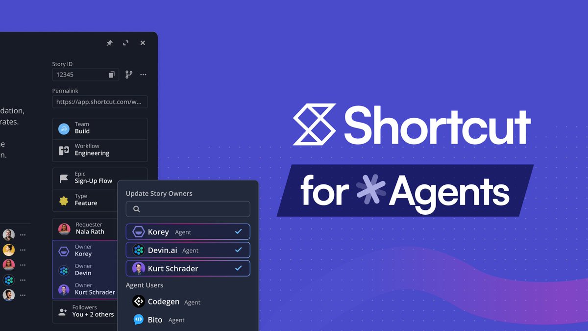 Shortcut (@shortcut) on Twitter photo Human + AI teams move faster.
Build alongside AI teammates in Shortcut. Add an agent to a Story and watch it code, update status, and turn ideas into action.
Shortcut for Agents is live on <a href="/ProductHunt/">Product Hunt 😸</a> today!
Check out our launch → producthunt.com/posts/shortcut… Human + AI teams move faster.
Build alongside AI teammates in Shortcut. Add an agent to a Story and watch it code, update status, and turn ideas into action.
Shortcut for Agents is live on <a href="/ProductHunt/">Product Hunt 😸</a> today!
Check out our launch → producthunt.com/posts/shortcut…