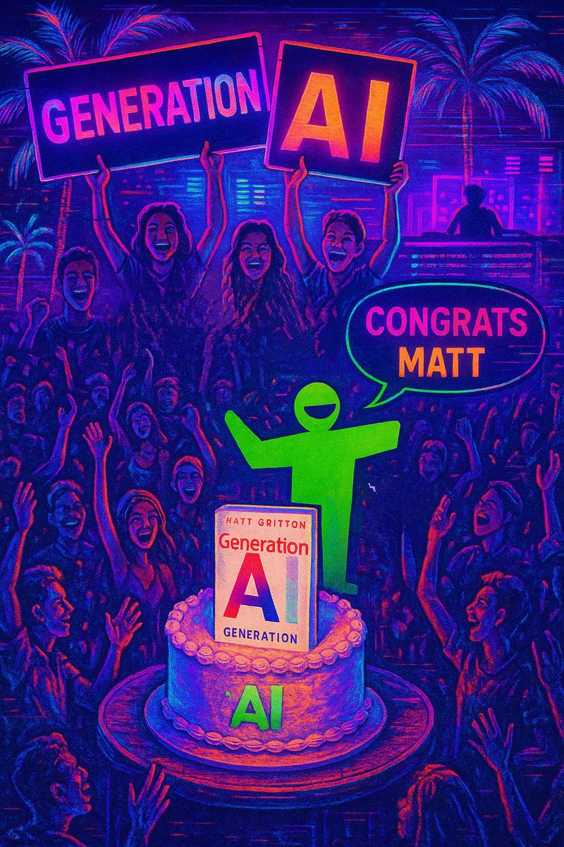 AriGreenberg.eth (@agreenberg) on Twitter photo Congrats <a href="/MattyB/">Matthew B. Britton</a> on the release of your new book “Generation AI”!
a.co/d/aKQmuMl
I hope you don’t mind, but I asked ChatGPT 4o to bring Mr. Youth back to help you celebrate.
See you tonight! Congrats <a href="/MattyB/">Matthew B. Britton</a> on the release of your new book “Generation AI”!
a.co/d/aKQmuMl
I hope you don’t mind, but I asked ChatGPT 4o to bring Mr. Youth back to help you celebrate.
See you tonight!