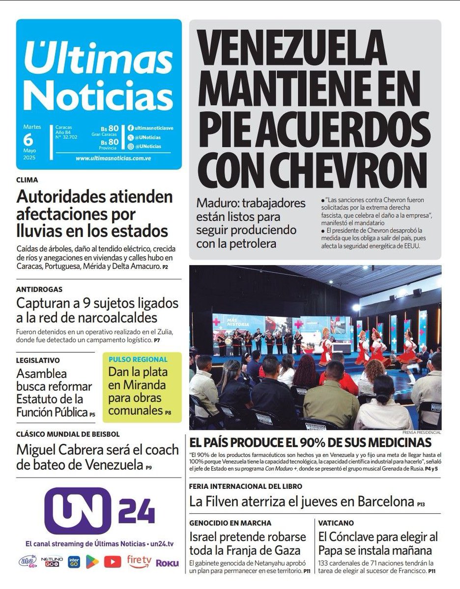 Primera Plana del Periódico Últimas Noticias de hoy 6 de Mayo 2025 #PorUnMundoMultipolar #CHCh