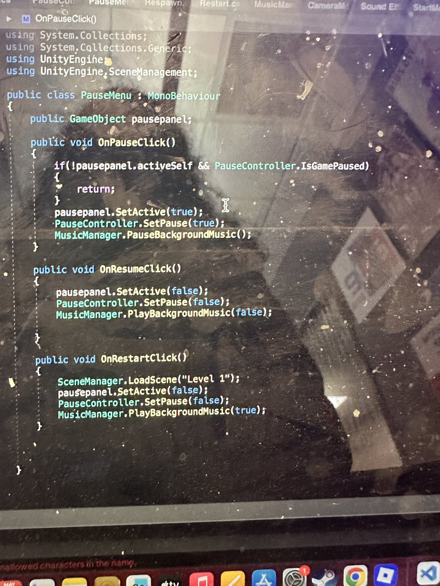 aroacespidey's tweet image. can anyone who knows c# help?

how would i add the esc key alongside the OnPauseClick()?

trying to figure out how to bind the pause and pause panel to the esc key alongside the pause button

#UnityHelp #Unity #Help