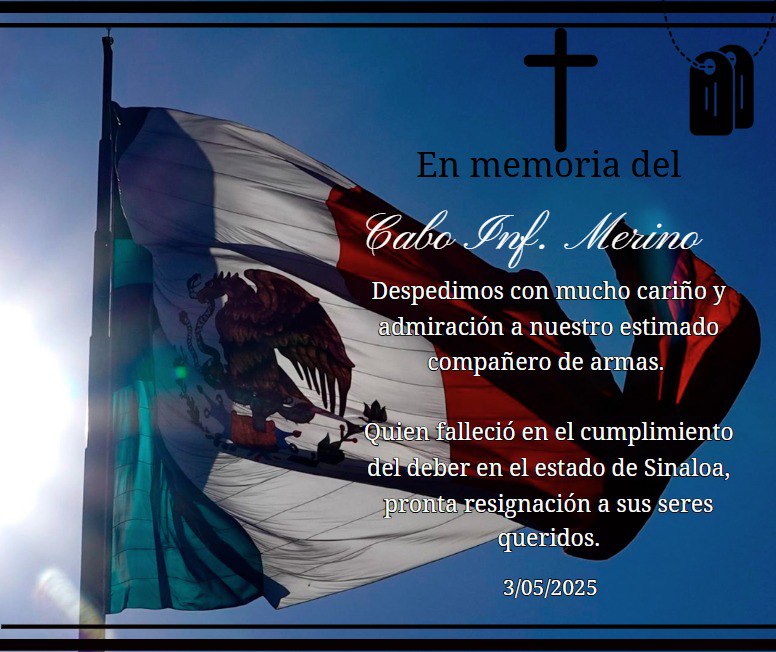 En memoria del CABO INF. MERINO 🫡🤍
Despedimos con mucho cariño y admiración a nuestro compañero, quien falleció en cumplimiento del deber en #Sinaloa 
#Condolencias #Mayo2025 #ULTIMAHORA #Enterate #EjércitoMexicano #Infantería #reinadelasarmas