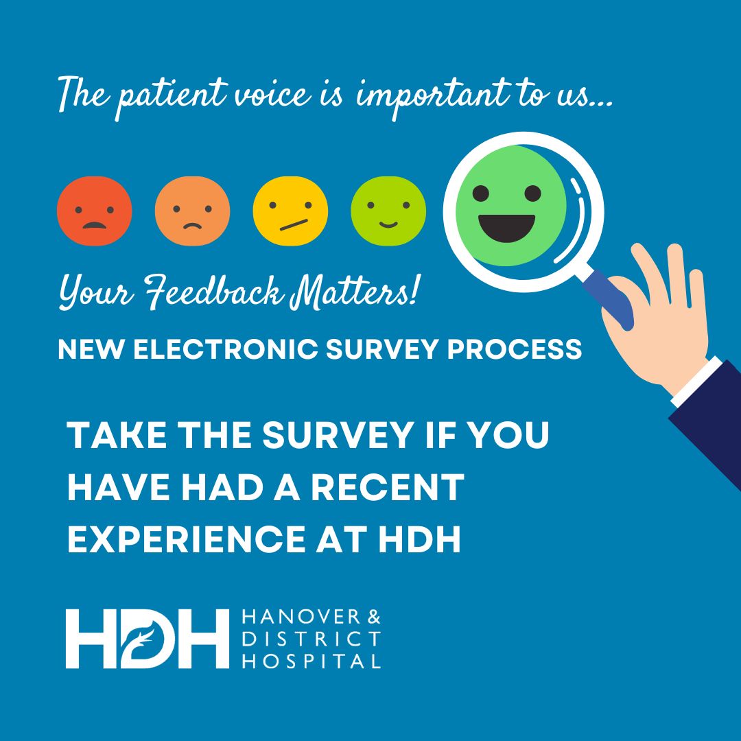 📱 Recently visited our Emergency or Acute Care? 
Check your email for our new digital patient satisfaction survey! Your feedback helps us improve. Complete it via email or at hdhospital.ca/feedback. All responses confidential. Thank you! #PatientFeedback