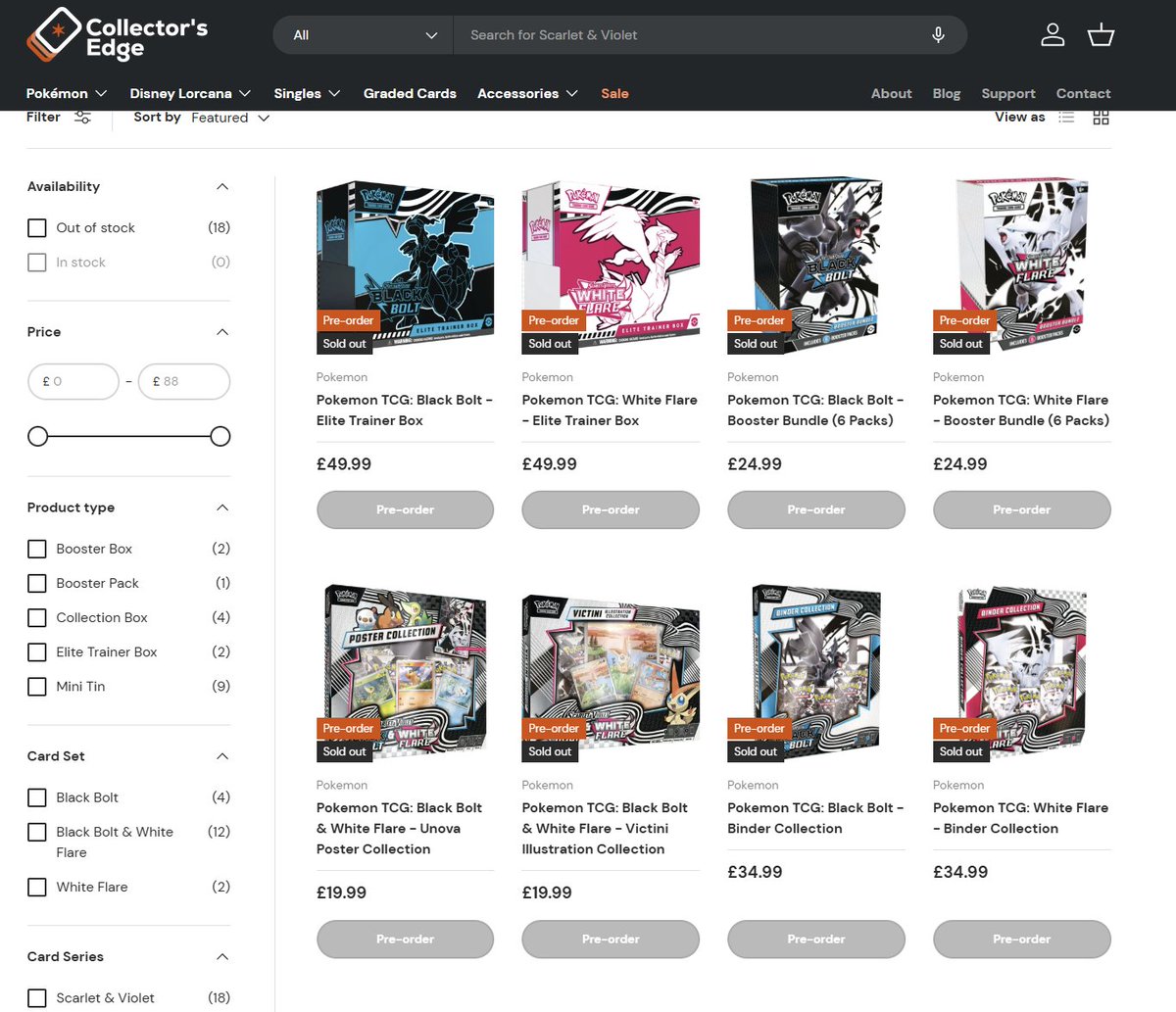 🚨 All 17 Black Bolt &amp; White Flare products revealed today are now live on the site!
While they’re not available to order just yet, you can sign up for stock alerts so you don’t miss a thing 🖤🤍
👇 Explore the full Unova lineup:
 collectorsedge.co.uk/collections/bl…

#PokemonTCG #BlackBolt