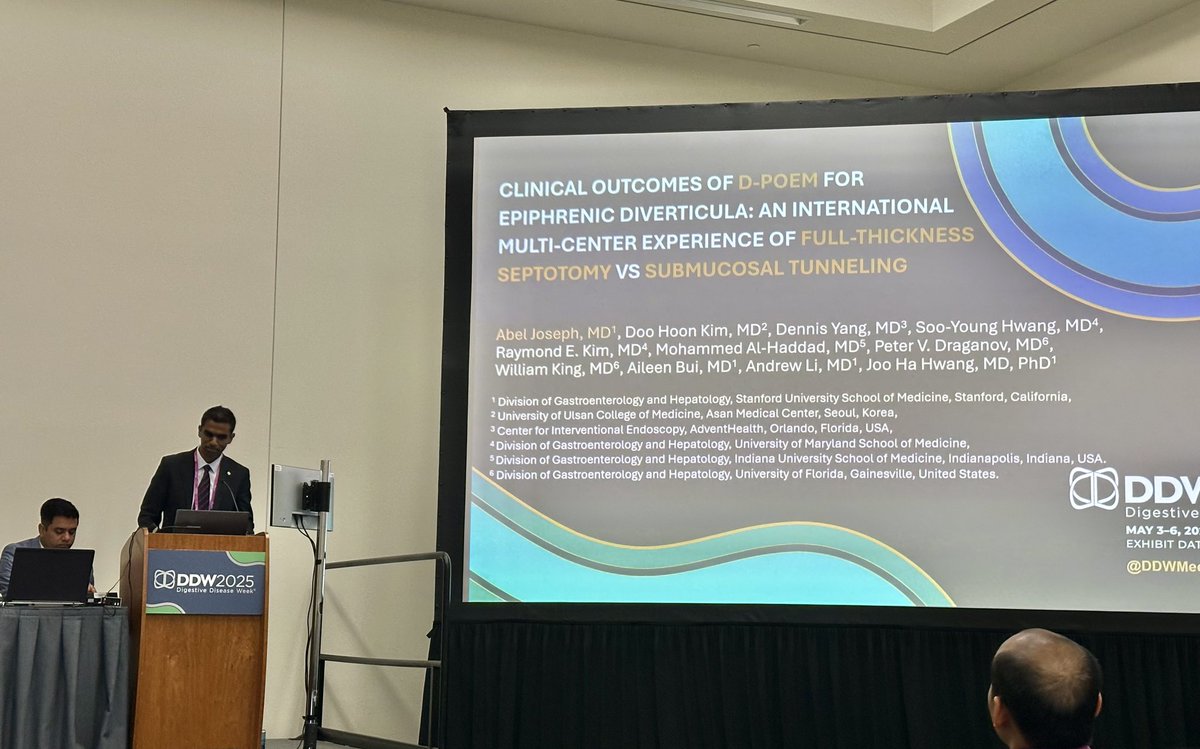 Mohamad I. Itani, MD (@mitanimd) on Twitter photo So proud to see <a href="/AbelJosephMD/">Abel Joseph</a> present his work at #DDW2025 on D-POEM for epiphrenic diverticula 👏🏻 👏🏻 👏🏻
<a href="/Stanford_GI/">Stanford Div. of GI & Hepatology</a> #GITwitter So proud to see <a href="/AbelJosephMD/">Abel Joseph</a> present his work at #DDW2025 on D-POEM for epiphrenic diverticula 👏🏻 👏🏻 👏🏻
<a href="/Stanford_GI/">Stanford Div. of GI & Hepatology</a> #GITwitter