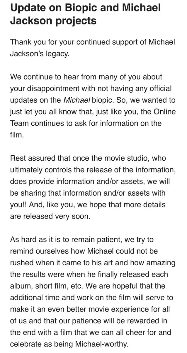 🚨 Update on #MichaelMovie: