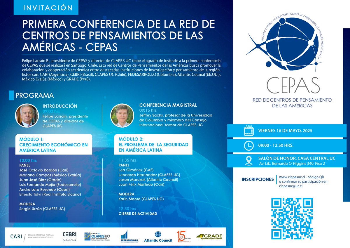 👉Los invitamos al Primer Encuentro Anual de la Red de Centros de Pensamiento de las Américas – #CEPAS 🌎

Esta conferencia reunirá a destacados expertos de centros de pensamiento de toda América Latina para debatir sobre los principales desafíos regionales. 

El encuentro