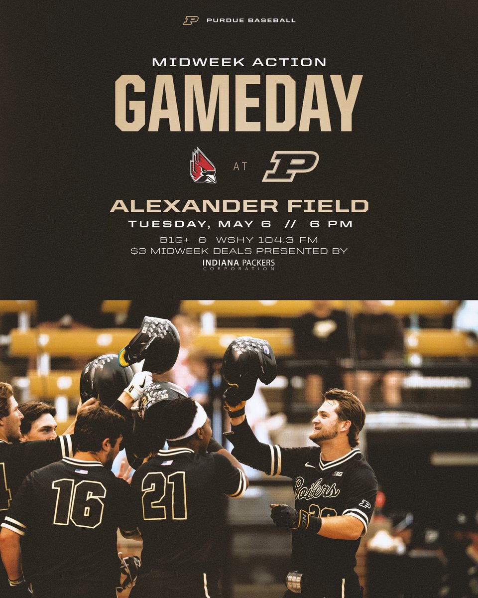 Purdue Baseball (@purduebaseball) on Twitter photo Round 1 of 2 vs the Crew of Cardinals. Lots of Red in the opposing dugout over next 2 weeks. #BoilerUp
π π π¦
π 6pm
πͺ <a href="/AustinKlug11/">Austin Klug</a> makes his 1st start at Alexander
β
$3 Deals on ποΈππΊπΏ presented by <a href="/IndianaPackers/">Indiana Packers Corp</a>
βΎοΈ Trading Cards Set 6 Giveaway
π B1G+ & WSHY 104.3 FM Round 1 of 2 vs the Crew of Cardinals. Lots of Red in the opposing dugout over next 2 weeks. #BoilerUp
π π π¦
π 6pm
πͺ <a href="/AustinKlug11/">Austin Klug</a> makes his 1st start at Alexander
β
$3 Deals on ποΈππΊπΏ presented by <a href="/IndianaPackers/">Indiana Packers Corp</a>
βΎοΈ Trading Cards Set 6 Giveaway
π B1G+ & WSHY 104.3 FM