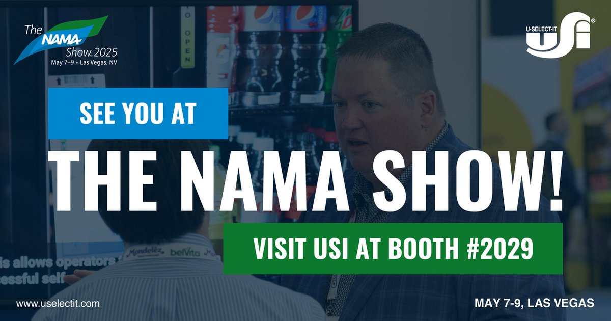 The NAMA Show starts tomorrow! We are excited to connect and showcase the latest innovations and solutions designed to take your business to the next level! Visit USI at booth #2029!
#TheNAMAShow #NAMAShow #VendingInnovation #SelfServiceTech #USelectIt thenamashow.org