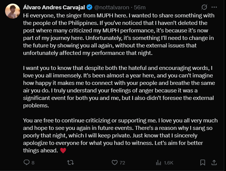 It just felt a bit bad that we honestly have other artists in the field that can truly make that moment feel special.

The pageant scene is very important for a lot of us.