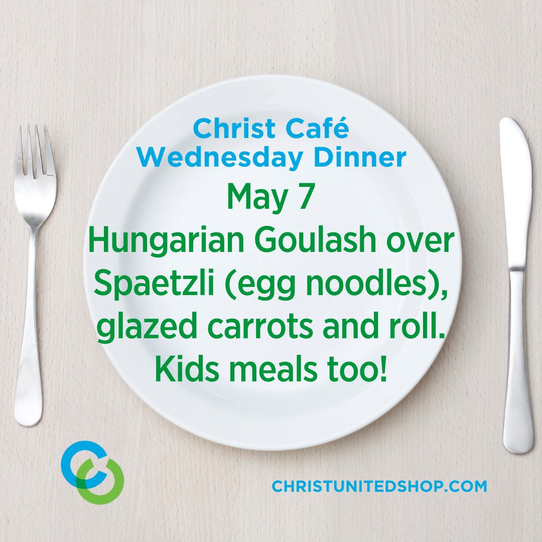 christunitedmob's tweet image. Join us tomorrow for a Wednesday Christ Café Dinner, from 5:00 p.m. to 6:00 p.m. Adult meals: $10 and Kids meals: $7. Gluten free options: $8. Pre-order now or walk-in and order: Christunitedshop.com.
.
#wednesday #christunited #wednesdaydinner
#dinner #meals