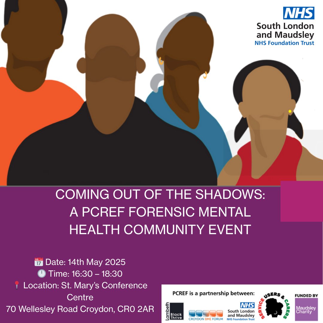 Join us for the PCREF Forensic Mental Health Event! 

📅 14th May 2025, 16:30-18:30 📍 St. Mary’s Conference Centre. 🔗 

Register now for free entry : ow.ly/yWWN50VNS36 

#ForensicMentalHealth #PCREF #CommunityEngagement #InclusionMatters #MentalHealthAwareness #BMEVoices
